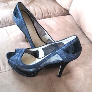 Angiolini beautiful "night out" shoes. Black with mesh, satin & rainbow sparkles